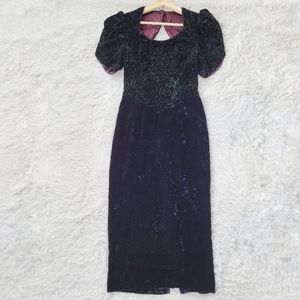 Vintage Scott Mclintock Petites Black Velvet Puff Sleeve Dress‎